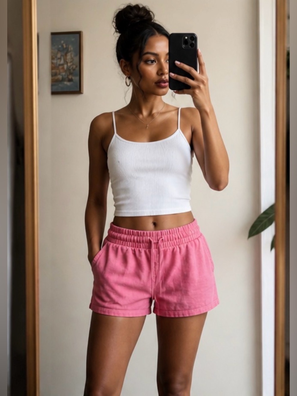 100 % Cotton Zara Pink Fleece Drawstring Lounge Wear Shorts, Size S